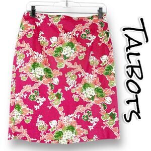 Talbots Pink Floral Straight Pencil Skirt Stretch Office Career Womens Size 4